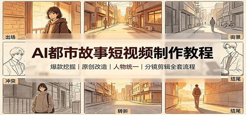 AI都市故事短视频制作教程：爆款挖掘原创改造，人物统一分镜剪辑全套流程-洛柒笔记