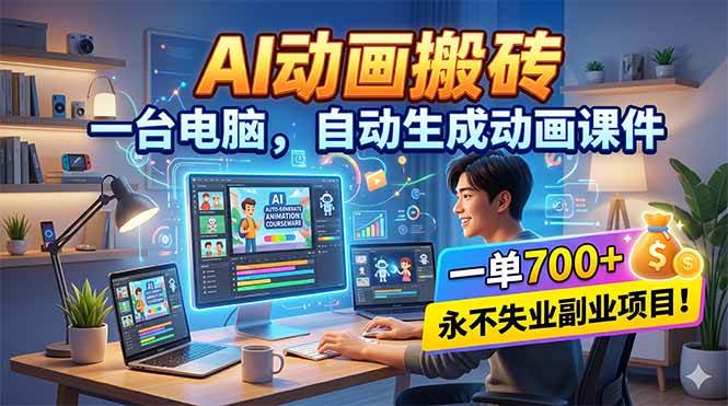 （18239期）AI动画搬砖，一台电脑，自动生成动画课件，一单800+ 永不失业副业项目！-洛柒笔记