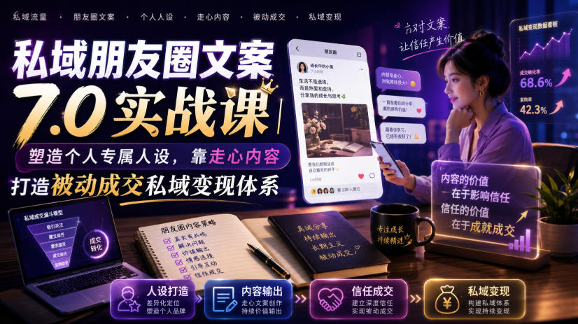 私域朋友圈文案7.0实战课｜塑造个人专属人设，靠走心内容打造被动成交私域变现体系-洛柒笔记