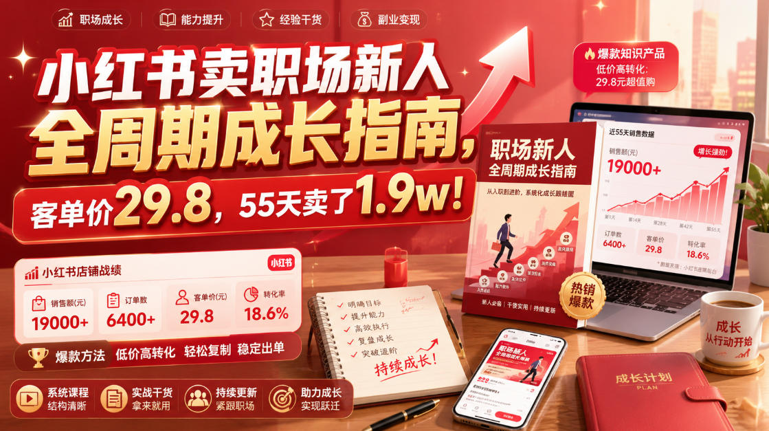 小红书卖职场新人全周期成长指南，客单价29.8，55天卖了1.9w！-洛柒笔记