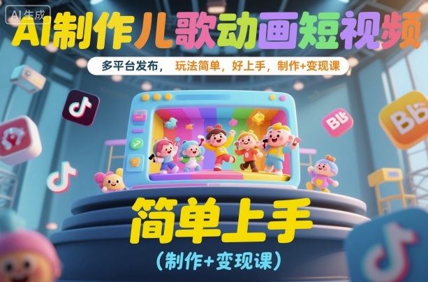 AI制作儿歌动画短视频，多平台发布，玩法简单，好上手，制作+变现课-洛柒笔记