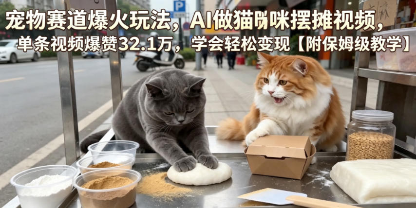宠物赛道爆火玩法，AI做猫咪摆摊视频，单条视频爆赞32.1万，学会轻松变现【附保姆级教学】-洛柒笔记