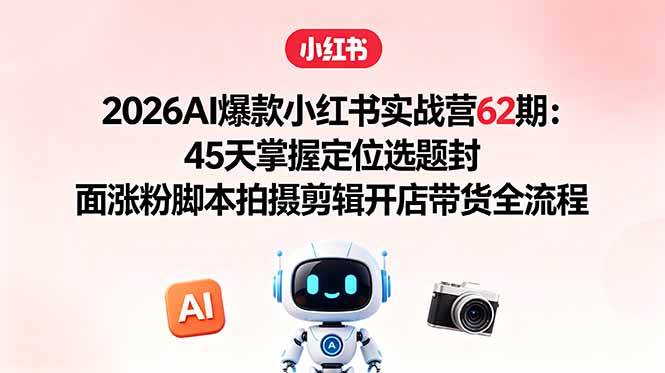 （18606期）2026AI爆款小红书实战营62期：45天掌握定位选题封面涨粉脚本拍摄剪辑开店带货全流程-洛柒笔记