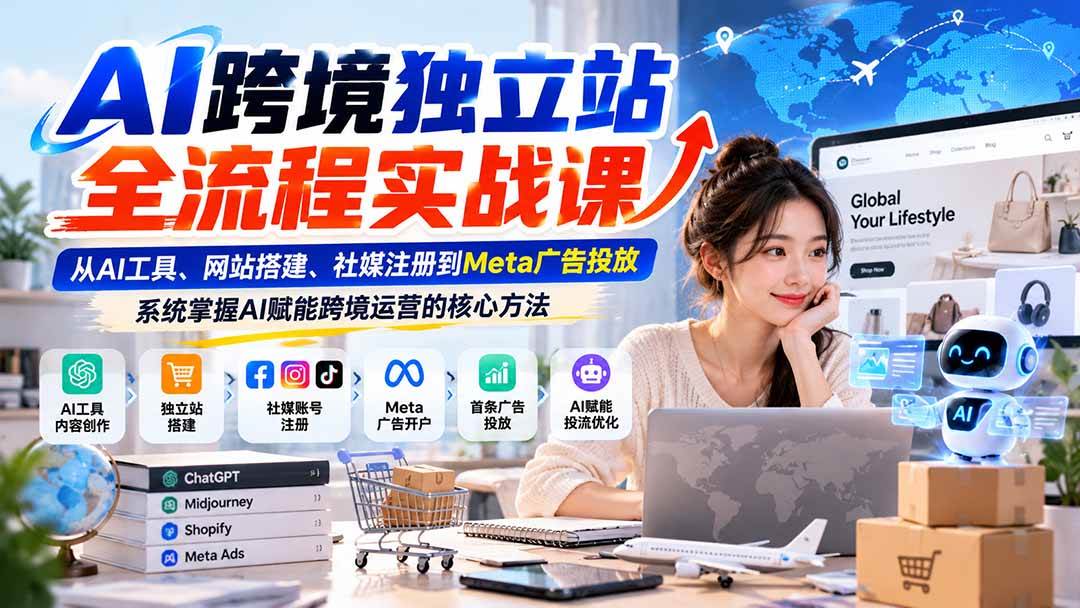 （21056期）AI跨境独立站全流程实战课：从AI工具、网站搭建、社媒注册到Meta广告投放，系统掌握AI赋能跨境运营的核心方法-洛柒笔记