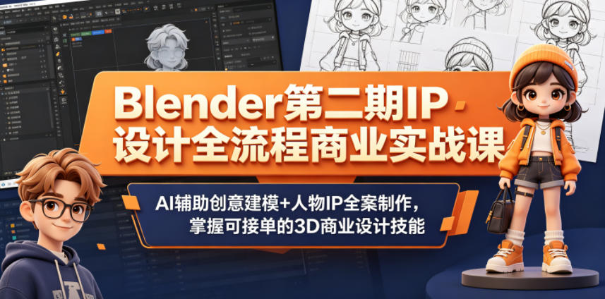 Blender第二期IP设计全流程商业实战课，AI辅助创意建模+人物IP全案制作，掌握可接单的3D商业设计技能-洛柒笔记