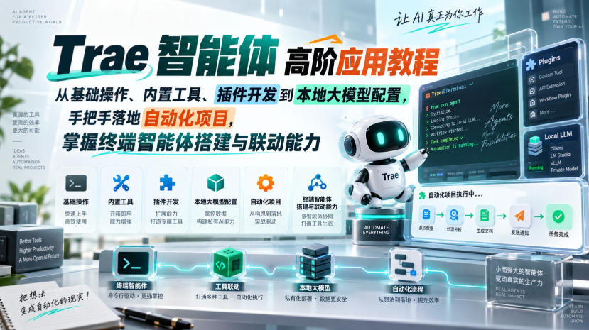 Trae智能体高阶应用教程，从基础操作、内置工具、插件开发到本地大模型配置，手把手落地自动化项目-洛柒笔记