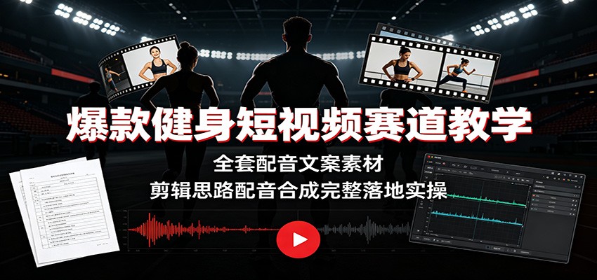 爆款健身短视频赛道教学：全套配音文案素材，剪辑思路配音合成完整落地实操-洛柒笔记