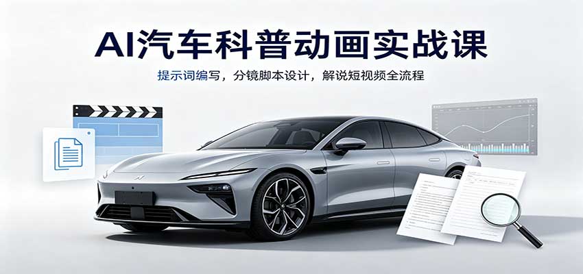 AI汽车科普动画实战课：提示词编写，分镜脚本设计，解说短视频全流程-洛柒笔记