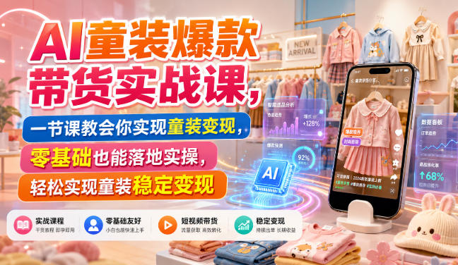 AI童装爆款带货实战课，一节课教会你实现童装变现，零基础也能落地实操-洛柒笔记