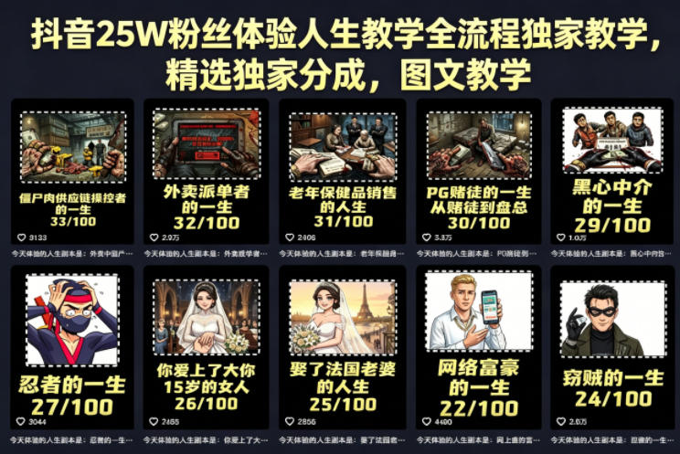 抖音25W粉丝体验人生教学全流程独家教学，精选独家分成，图文教学-洛柒笔记