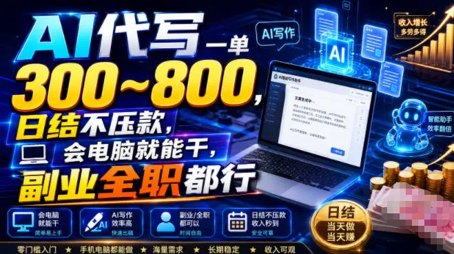 AI代写一单300~800，日结不压款，会电脑就能干，副业全职都行-洛柒笔记