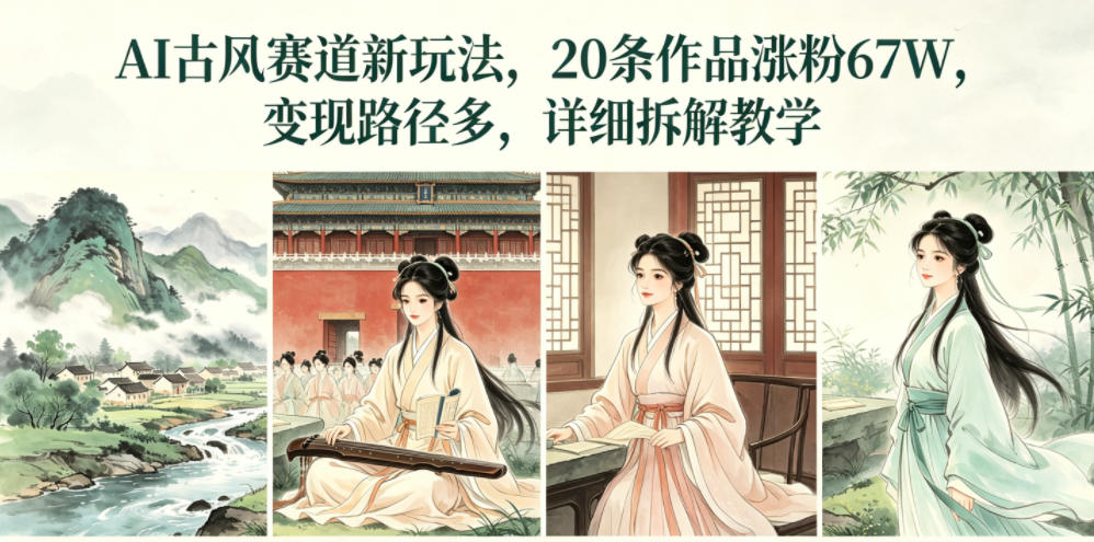 AI古风赛道新玩法，20条作品涨粉67W，变现路径多，详细拆解教学-洛柒笔记