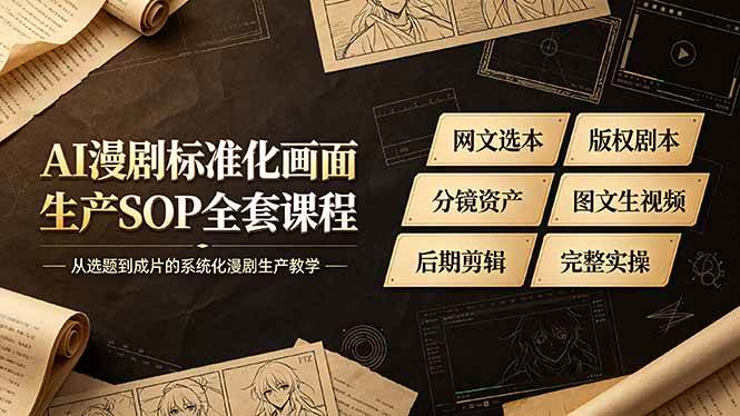 （19199期）AI漫剧标准化画面生产SOP全套课程，网文选本版权剧本分镜资产全覆盖，图文生视频后期剪辑完整实操教学-洛柒笔记