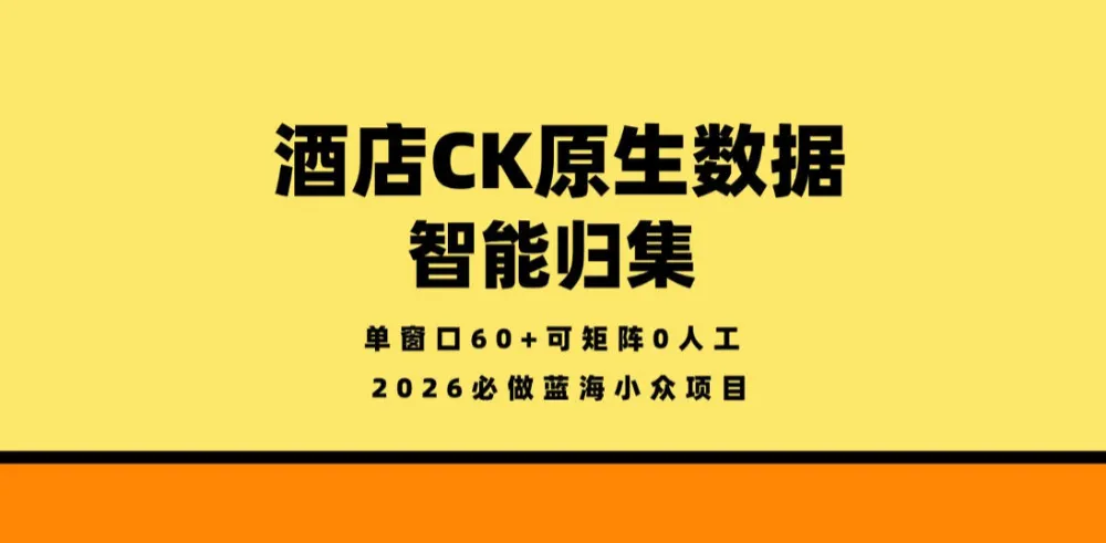 酒店CK原生数据智能归集，单窗口60+可矩阵0人工，2026必做蓝海小众项目-洛柒笔记