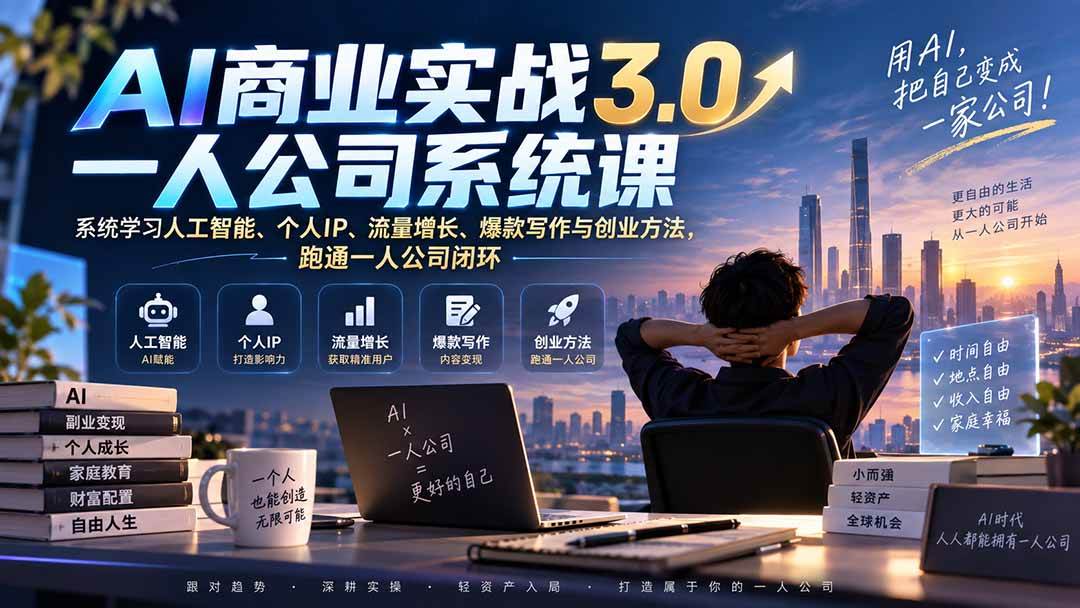 （20249期）AI商业实战3.0一人公司系统课：系统学习人工智能、个人IP、流量增长、爆款写作与创业方法，跑通一人公司闭环-洛柒笔记