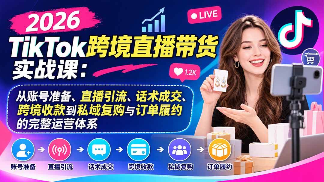 （20898期）2026TikTok跨境直播带货实战课：从账号准备、直播引流、话术成交、跨境收款到私域复购与订单履约的完整运营体系-洛柒笔记