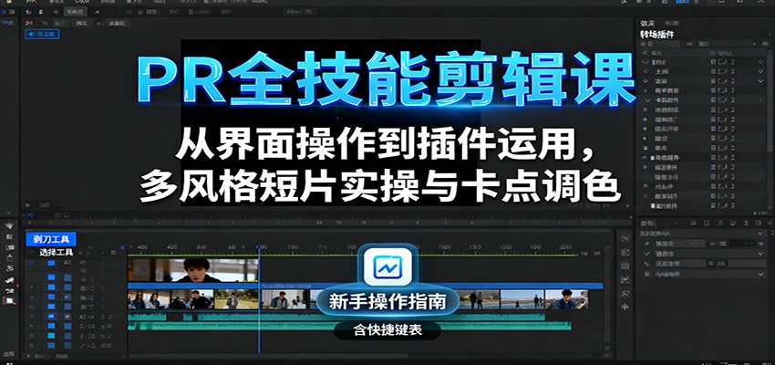 PR全技能剪辑课：从界面操作到插件运用，多风格短片实操与卡点调色-洛柒笔记