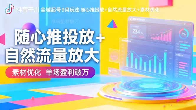 （16405期）抖音千川全域起号9月玩法 随心推投放+自然流量放大+素材优化 单场盈利破万-洛柒笔记