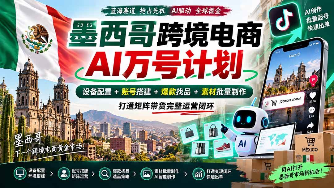 （20500期）墨西哥AI跨境电商万号计划｜设备配置+账号搭建+爆款找品+素材批量制作，打通矩阵带货完整运营闭环-洛柒笔记