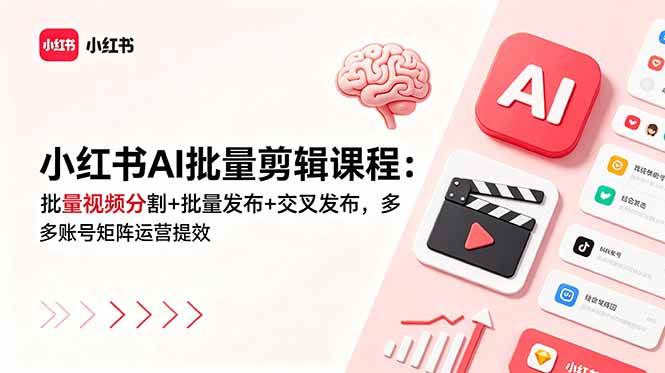 （18959期）小红书AI批量剪辑课程：批量视频分割+批量发布+交叉发布，多账号矩阵运营提效-洛柒笔记