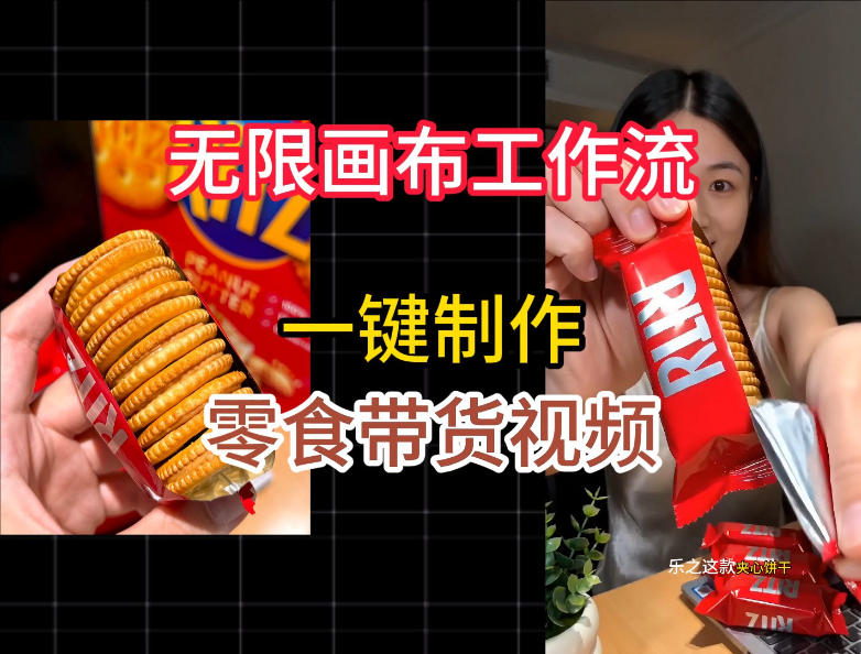无限画布工作流一键制作零食带货视频，操作简单实操教学-洛柒笔记