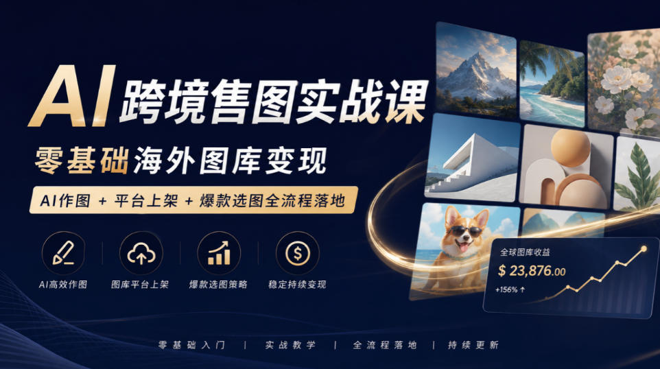 AI跨境售图实战课，零基础海外图库变现，AI作图+平台上架+爆款选图全流程落地-洛柒笔记