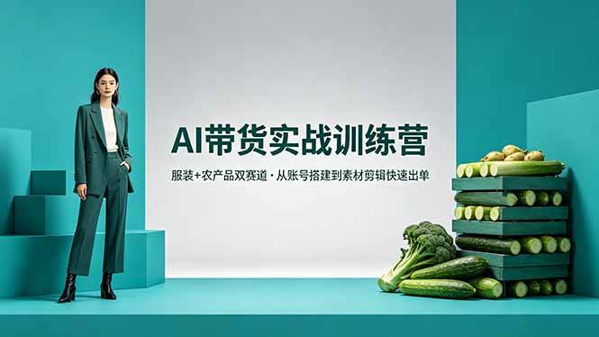 （18355期）AI带货实战训练营，服装+农产品双赛道，从账号搭建到素材剪辑快速出单-洛柒笔记
