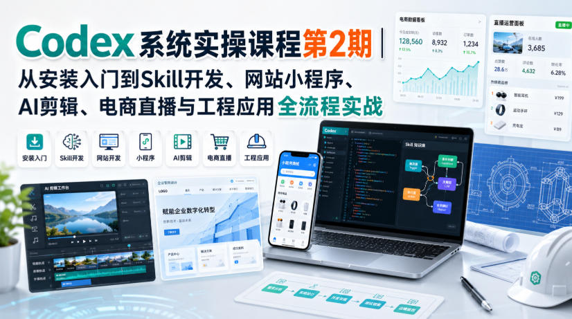 Codex系统实操课程第2期｜从安装入门到Skill开发、网站小程序、AI剪辑、电商直播与工程应用全流程实战-洛柒笔记