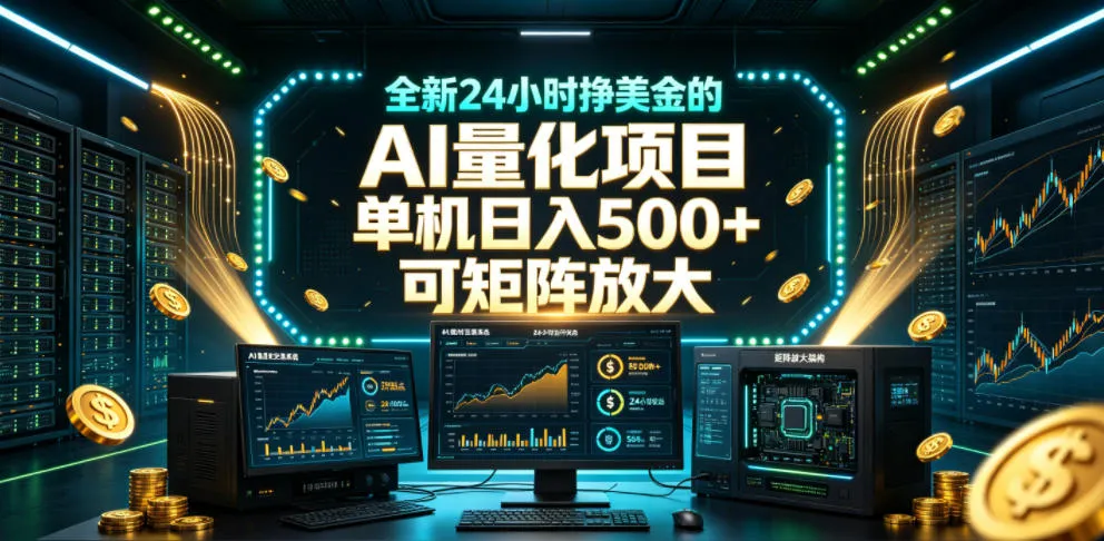 全新24小时挣美金的AI量化项目，单机日入500+，每天见收益，可矩阵放大-洛柒笔记