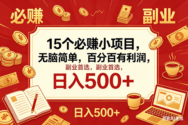 （18390期）15个必赚钱的小项目，百分百赚米，无脑简单，副业首选，日入600+-洛柒笔记
