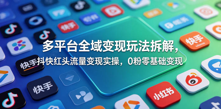 多平台全域变现玩法拆解，抖快红头流量变现实操，0粉零基础变现-洛柒笔记