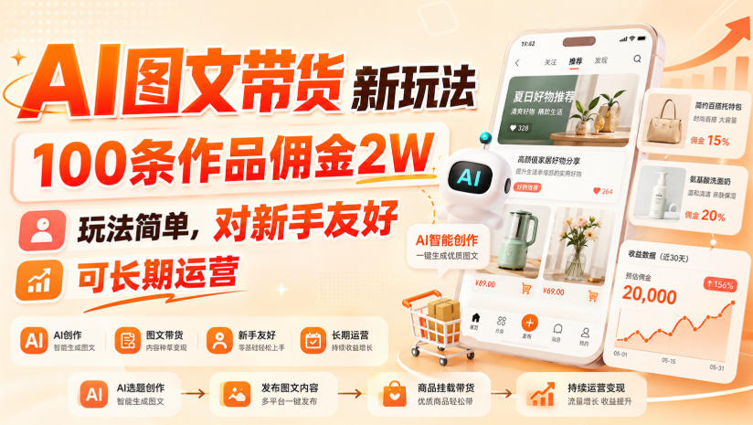 AI图文带货新玩法，100条作品佣金2W，玩法简单，对新手友好，可长期运营-洛柒笔记