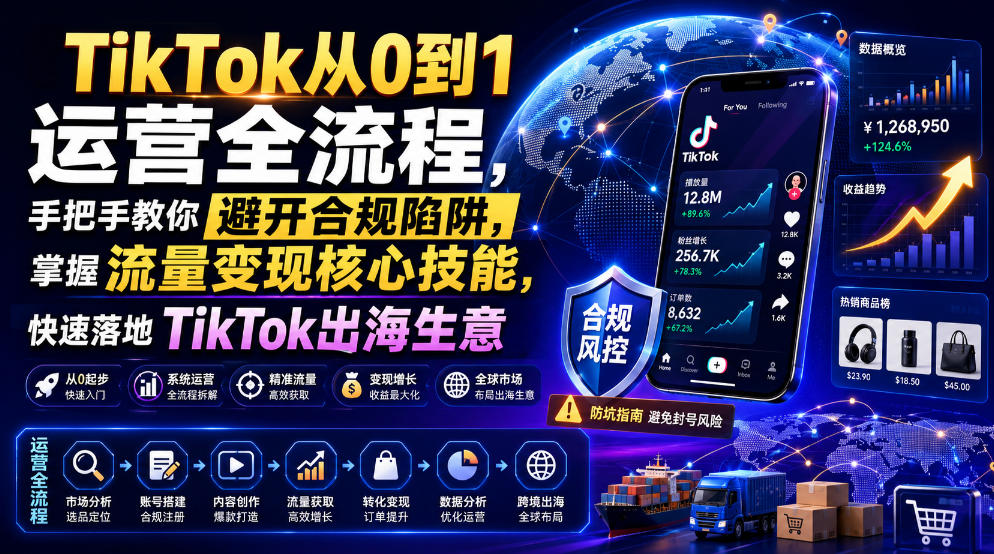 TikTok从0到1运营全流程，手把手教你避开合规陷阱，掌握流量变现核心技能，快速落地TikTok出海生意（更新8月）-洛柒笔记
