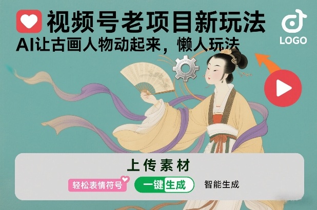 视频号老项目新玩法，AI让古画人物动起来，懒人玩法，附详细教程-洛柒笔记