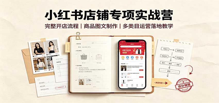小红书店铺专项实战营：完整开店流程，商品图文制作，多类目运营落地教学-洛柒笔记