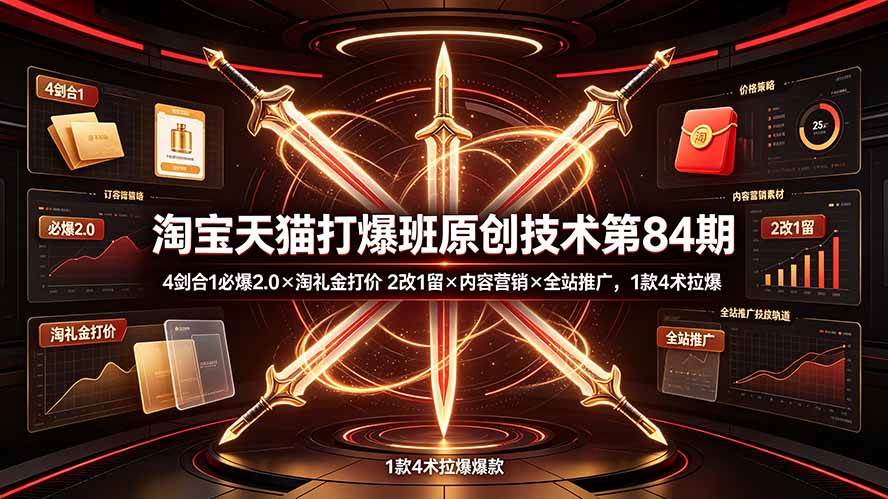 （19428期） 淘宝天猫打爆班原创技术第84期：4剑合1必爆2.0×淘礼金打价×2改1留×内容营销×全站推广，1款4术拉爆-洛柒笔记