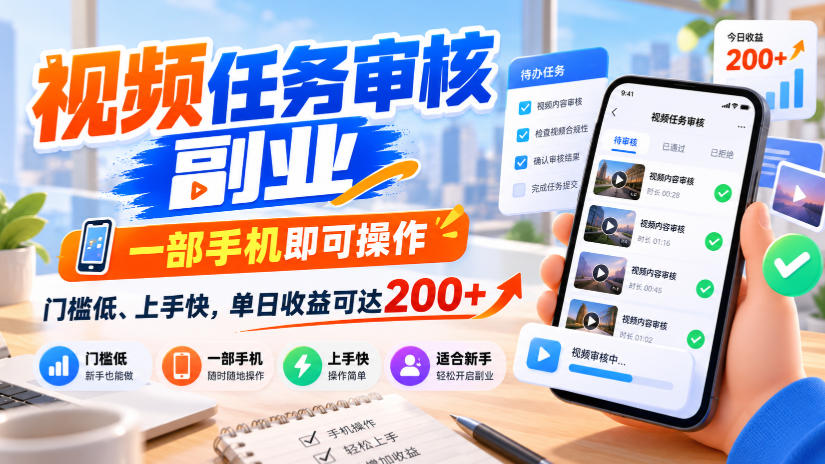 视频任务审核副业，一部手机即可操作，门槛低、上手快，单日收益可达200+【揭秘】-洛柒笔记