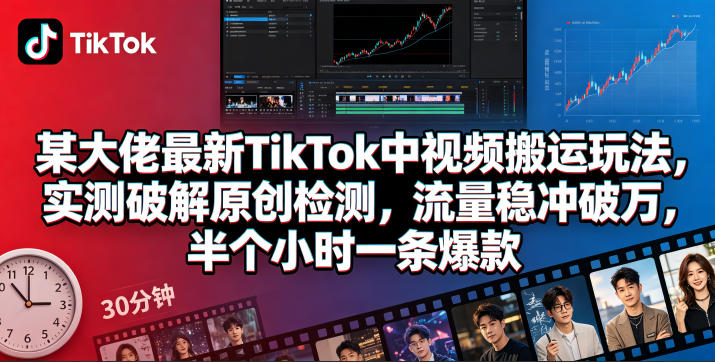某大佬最新TikTok中视频搬运玩法，实测破解原创检测，流量稳冲破万，半个小时一条爆款-洛柒笔记
