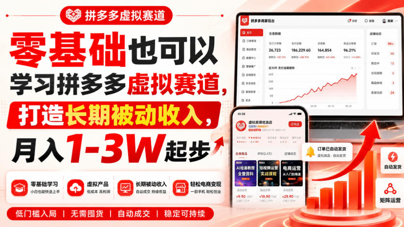 零基础也可以学习拼多多虚拟赛道，打造长期被动收入，月入1-3W起步-洛柒笔记