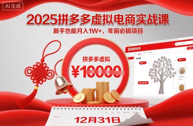 2025拼多多虚拟电商实战课，新手也能月入1W+，年前必搞项目！-洛柒笔记