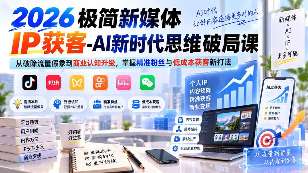 （20272期）2026极简新媒体IP获客-AI新时代思维破局课：从破除流量假象到商业认知升级，掌握精准粉丝与低成本获客新打法-洛柒笔记