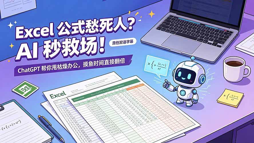 （19487期）Excel 公式愁死人？AI 秒救场！ChatGPT 帮你甩枯燥办公，摸鱼时间直接翻倍【原创双语字幕】-洛柒笔记