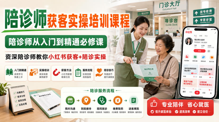 陪诊师获客实操培训课程，陪诊师从入门到精通必修课，资深陪诊师教你小红书获客+陪诊实操-洛柒笔记