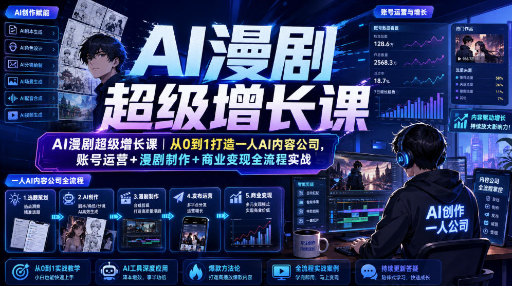 AI漫剧超级增长课｜从0到1打造一人AI内容公司，账号运营+漫剧制作+商业变现全流程实战-洛柒笔记