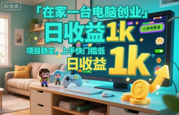 在家一台电脑创业，小游戏赛道，项目稳定，上手快门槛低，日收益1k+【揭秘】-洛柒笔记