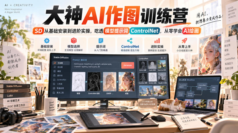 大神AI作图训练营，SD从基础安装到进阶实操，吃透模型提示词ControlNet，从零学会AI绘画-洛柒笔记