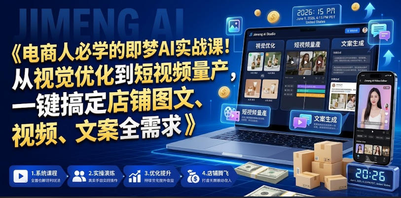 电商人必学的即梦AI实战课！从视觉优化到短视频量产，一键搞定店铺图文、视频、文案全需求-洛柒笔记