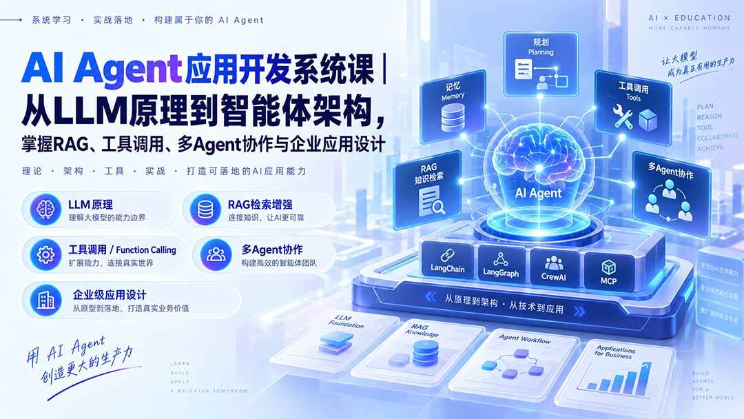 （20564期）AI Agent应用开发系统课-179节｜从LLM原理到智能体架构，掌握RAG、工具调用、多Agent协作与企业应用设计-洛柒笔记