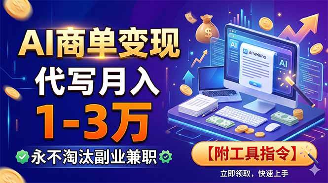（19102期）AI商单变现，靠代写月入1-3万，永不淘汰副业兼职【附工具指令】-洛柒笔记