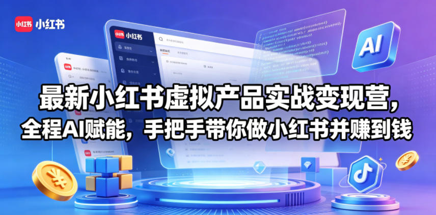 最新小红书虚拟产品实战变现营，全程AI赋能，手把手带你做小红书并赚到钱-洛柒笔记